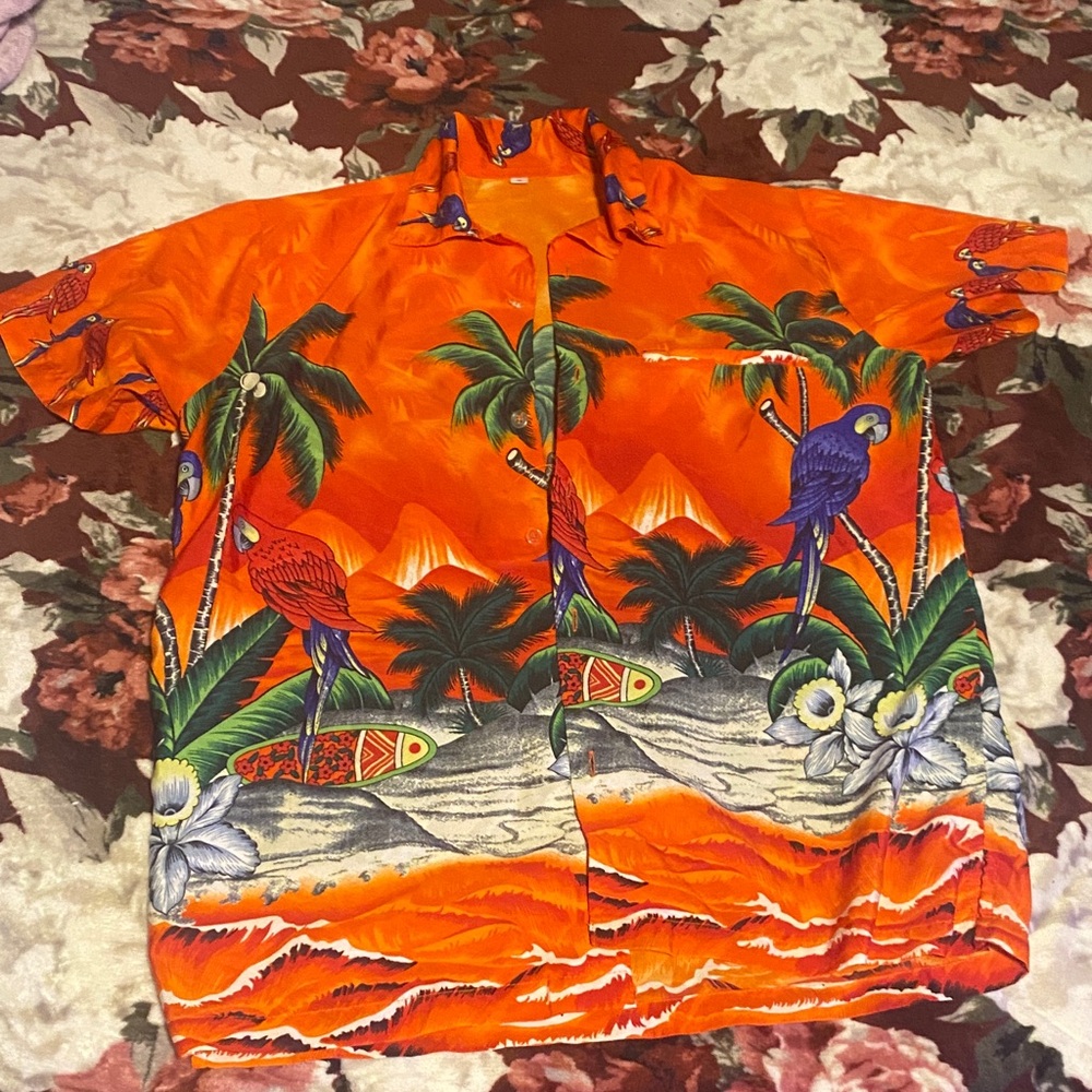 Tropical Orange Hawaiian Shirt Sz S